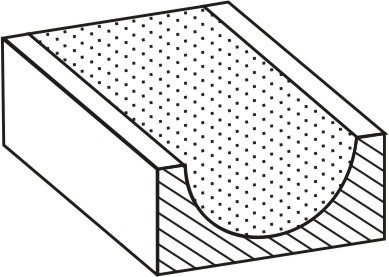 Section of core box with ore in place